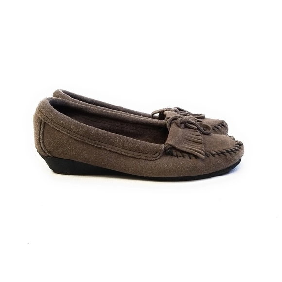 MINNETONKA Gray Suede Moccasin Loafers Flats 8.5 - Picture 2 of 8